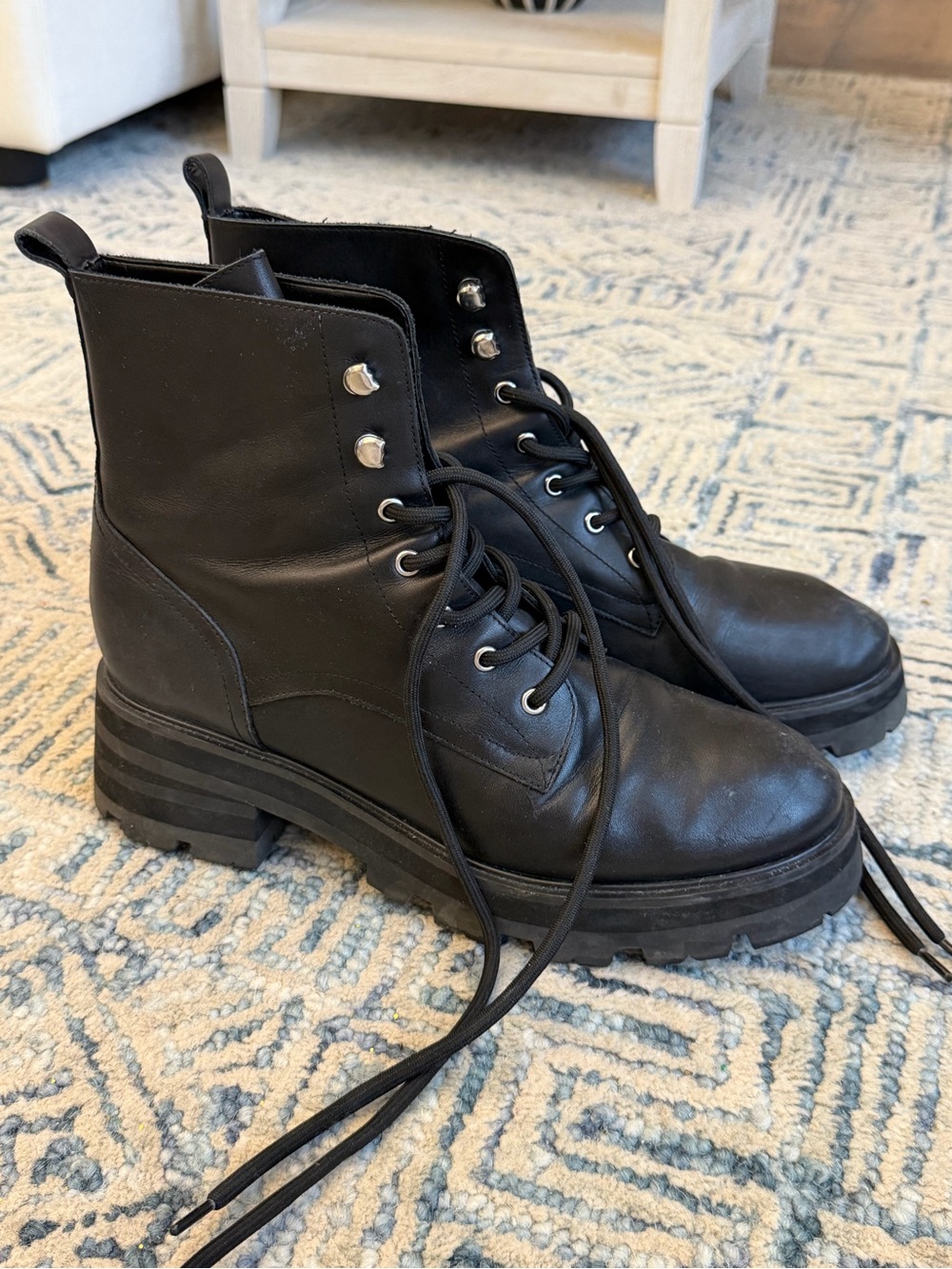 Black Leather Lace-Up Combat Boots Marc Fisher Lucien